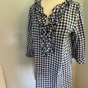 Sara Campbell Gingham Linen Ruffle Tunic